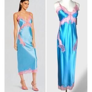 Stunning $798 Retrofete Jocelyn Dress Blue Pink Lace Designer Slip Dress XS